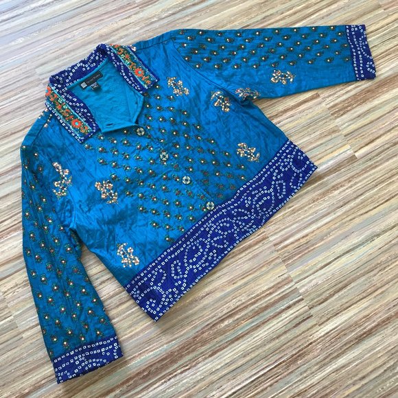 Vibrant Teal Embroidered Jacket - Picture 5 of 10